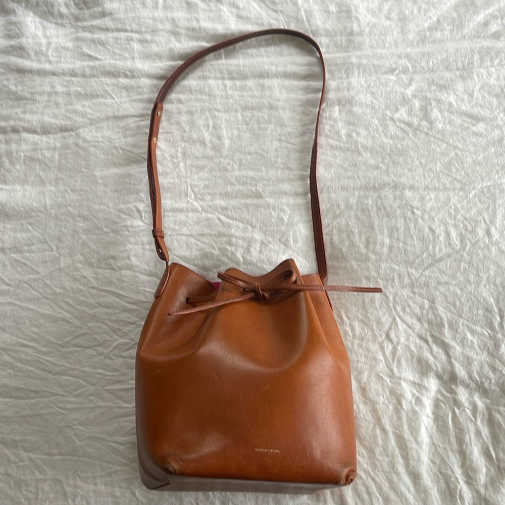 Mansur Gavriel tan leather bucket bag